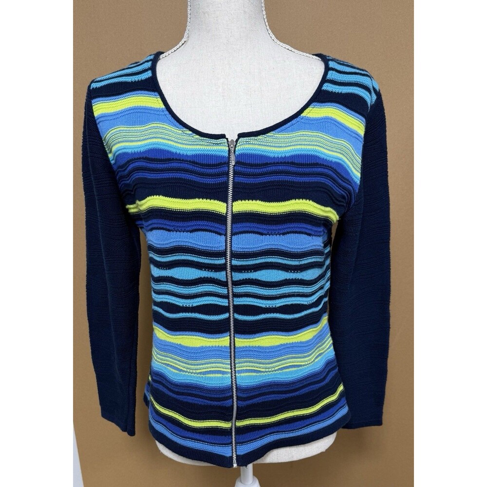 Skovhuus Zip Stripped Sweater Made In Denmark Size Small BEAUTIFUL CONDITION